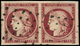 EMISSION DE 1849 - 6     1f. Carmin, PAIRE Obl. GROS POINTS, Marges énormes, Superbe - 1849-1850 Cérès