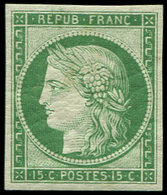 * EMISSION DE 1849 - R2e  15c. Vert, REIMPRESSION, Inf. Trace De Ch., TTB - 1849-1850 Cérès