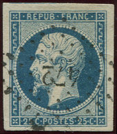 PRESIDENCE - 10   25c. Bleu, Oblitéré PC 472, Grandes Marges (filet De Voisin En Haut), Superbe - 1852 Luigi-Napoleone