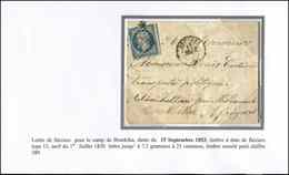 Let PRESIDENCE - 10   25c. Bleu, Défx, Obl. PC 389 S. LAC, Càd BEZIERS 15/9/53 Pour Le Camp De BOURKIKA, TB - 1852 Luis-Napoléon