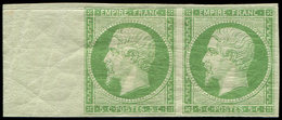 * EMPIRE NON DENTELE - 12a   5c. Vert-jaune, PAIRE Bdf Avec Inf. Froissure Sur Le Filet Supérieur, Aspect TTB - 1853-1860 Napoléon III