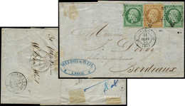 Let EMPIRE NON DENTELE - 12 (2) Et 13A Obl. Etoile Pleine S. LAC Pour Bordeaux, Càd PARIS 31/1/55, TB - 1853-1860 Napoléon III