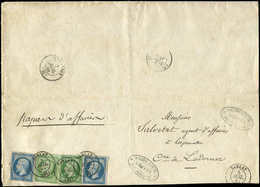 Let EMPIRE NON DENTELE - 12 Et 14B, 5c. Vert 2 Nuances (touchés) Et 20c. Bleu T II (2), Obl. Càd T15 SARLAT 5/7/61 S. Pa - 1853-1860 Napoléon III