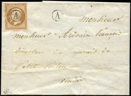 Let EMPIRE NON DENTELE - 13B  10c. Brun Clair, T II, Obl. A Dans Un Cercle Répété à Côté S. LAC De CHAMPAGNE-LES-MARAIS  - 1853-1860 Napoléon III