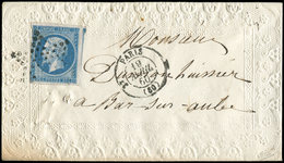 Let EMPIRE NON DENTELE - 14A  20c. Bleu, T I, Obl. Càd 19/4/60 S. Env. Valentine, TB. C - 1853-1860 Napoléon III
