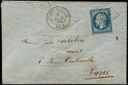 Let EMPIRE NON DENTELE - 14A  20c. Bleu, T I, Obl. Los. AAB S. Env., Càd ARMEE D'ITALIE Bau B 1/4/60, TTB - 1853-1860 Napoléon III