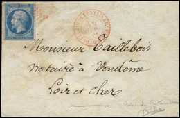 Let EMPIRE NON DENTELE - 14B  20c. Bleu, Obl. Etoile ROUGE S. Env., Càd PALAIS De FONTAINEBLEAU 6/7/61 Pour Vendôme, TB. - 1853-1860 Napoleone III