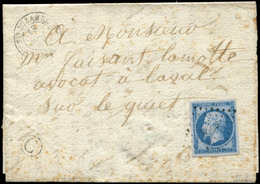 Let EMPIRE NON DENTELE - 14Bb 20c. Bleu Sur LILAS T II Obl. PC 3291 S. LAC, Càd T15 Ste SUZANNE 13/8/61, Boite C, TB, Ce - 1853-1860 Napoleone III