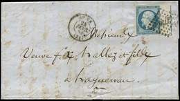 Let EMPIRE NON DENTELE - L14Ai 20c. Bleu, T I, Bdf Avec FILET D'ENCADREMENT (interrompu En Haut) Obl. PC 2738 S. LAC, Cà - 1853-1860 Napoleone III