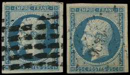 EMPIRE NON DENTELE - 15   25c. Bleu, 2 Nuances Et Oblitérations Différentes, TB. C - 1853-1860 Napoléon III