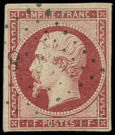 EMPIRE NON DENTELE - 18    1f. Carmin, Obl. PC Léger, TTB. C Et Certif. Scheller - 1853-1860 Napoleone III