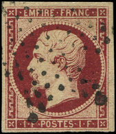 EMPIRE NON DENTELE - 18a   1f. Carmin Foncé, Oblitéré ETOILE, Jolie Nuance, TB. Br - 1853-1860 Napoléon III