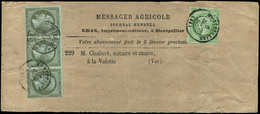 Let EMPIRE DENTELE - 19 Et 20, 1c. BANDE De 3 Et 5c. Obl. Càd T15 MONTPELLIER 6/10/66 S. Bande Du Messager Agricole, Tar - 1862 Napoleone III