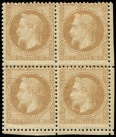 * EMPIRE LAURE - 28B  10c. Bistre, T II, BLOC De 4, PIQUAGE DECALE, Petit Cdf, TB - 1863-1870 Napoléon III Lauré