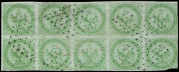 Colonies Générales - 2     5c. Vert, BLOC De 10 Obl. Losanges, Pli Sur 2 Ex., TB - Otros & Sin Clasificación