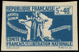 (*) Colonies Générales - Libération Nationale : 5f. + 40f. Bleu Nuit, Essai De Couleur NON DENTELE, TB - Otros & Sin Clasificación