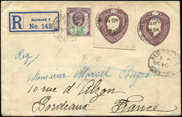 Let GRANDE BRETAGNE 108 : 1 1/2p. Violet Et Vert + 3 1/2p. Entier Découpé Obl. S. Entier Rec. 3 1/2p. Pour Bordeaux, 190 - Cartas & Documentos