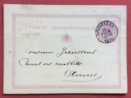 BELGIQUE POST CARD CARTE CORRESPONDANCE 5c. FROM BRUXELLES  TO ANVERS  16/2/1875 - 1869-1883 Léopold II