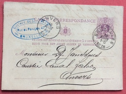 BELGIQUE POST CARD CARTE CORRESPONDANCE 5c. FROM BRUXELLES  TO ANVERS + GUSTAVE DESCHEPPER  18/8/78 - 1869-1883 Léopold II