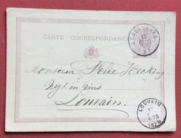 BELGIQUE POSTKAART CARTE CORRESPONDANCE  5 C. FROM   TONGERLOO   TO  LOUVAIN 12/8/1875 - 1869-1883 Léopold II