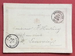 BELGIQUE POSTKAART CARTE CORRESPONDANCE  5 C. FROM  BRUXELLES  TO  LOUVAIN  12/10/1875 - 1869-1883 Léopold II