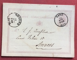 BELGIQUE POSTKAART CARTE CORRESPONDANCE  5 C. FROM  GAND   TO  ANVERS  11/11/1875 - 1869-1883 Léopold II