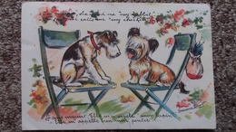 CPSM ILLUSTRATRICE GERMAINE BOURET 2 CHIENS SUR UNE CHAISE MON LAPIN MON POULET - Bouret, Germaine