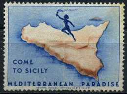 Italy 1946/47 (Vignette) - Come To Sicily Mediterranean Sea, Island | Torch | Cinderellas, Poster Stamp Label. - Iles