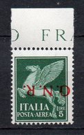 1944 Repubblica Sociale GNR Aerea N. 123a  5 Lire Verde Sovrastampa Capovolta Nuovo MLH* Firmato Oliva - Luftpost