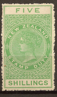 NZ 1882 5/- QV Long Type SG F102 HM #APA11 - Fiscaux-postaux