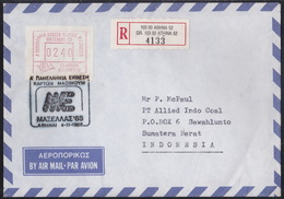 Greece, ATM, 1988, Airmail Registered To Indonesia - Machine Labels [ATM]