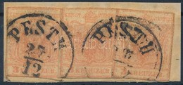 1850 3 X 3kr Liliputi Vágással, Lépcsőzetes Felragasztással 'PESTH' - Otros & Sin Clasificación