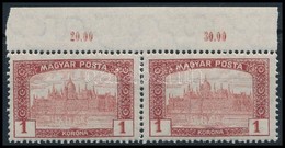 ** 1919 Magyar Posta 1K ívszéli Pár Keretbe Tolódott értékszámokkal - Otros & Sin Clasificación