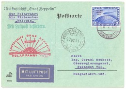 1931 Zeppelin Polarfahrt Levelezőlap A Malygin Jégtörőre 2RM Polarfahrt Bérmentesítéssel / Zeppelin Polarfahrt Postcard  - Sonstige & Ohne Zuordnung