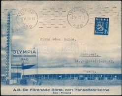 1939 Levél Az Elmaradt Helsinki Olimpia Reklámjával / Cover Advertising The (postponed) Helsinki Olympic Games - Sonstige & Ohne Zuordnung