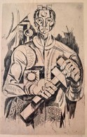 Hincz Gyula (1904-1986): A Szocialista Munkás. Rézkarc, Papír, Jelzett, üvegezett Keretben, 29×18 Cm - Altri & Non Classificati