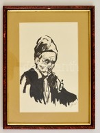 Szász Endre (1926-2003): Pipázó öreg. Tus, Papír, Jelzett (Sz.E), üvegezett Keretben, 27×17 Cm - Altri & Non Classificati