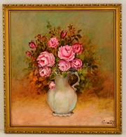 Olvashatatlan Jelzéssel: Rózsás Csendélet. Olaj, Farost, Keretben, 48×46 Cm - Sonstige & Ohne Zuordnung