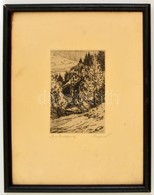 Olvashatatlan Jelzéssel:Turistaház A Domboldalon. Rézkarc, Papír, Keretben, 14×9,5 Cm - Altri & Non Classificati