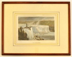 Cca 1851 Niagara-Falls, Színes Acélmetszet, Paszpartuban, üvegezett Fa Keretben, 12,5×17 Cm - Stiche & Gravuren