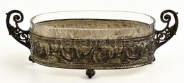 1900 Ezüstözött Alpakka Jardiniere, Eredeti üvegbetéttel, Apró Csorbával, H:35 Cm, M:12 Cm - Sonstige & Ohne Zuordnung