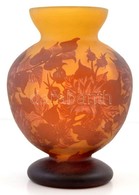 Gallé Jelzéssel Virágmintás Váza, Többrétegű, Apró Kopásokkal, M: 23 Cm - Vetro & Cristallo