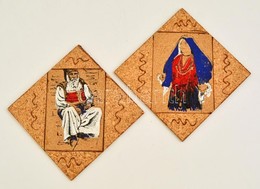 Két Darab, Kézzel Festett Parafa Alátét, Falikép 16x16 Cm - Otros & Sin Clasificación