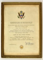 1963 Nyugdíjazási Oklevél, J. G. Lambertnek Az USA Vezérörnagyának Aláírásával, üvegezett Fa Keretben,43x33 Cm./
1963 Ce - Ohne Zuordnung