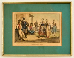 Cca 1880 Contadini E Contadine Ungheresi, Színezett Litho, Fa Keretben, 18×26 Cm - Ohne Zuordnung