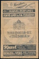 1923 Harmonia Rt. Műsora. Bp., May Rt.-ny., IV+12 P. Rengeteg Korabeli Reklámmal, A Címlap Alsó Széle Kissé Sérült, Kiss - Ohne Zuordnung