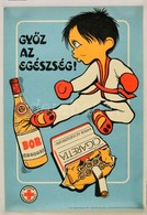 1986 'Győz Az Egészség' Magyar Vöröskereszt Egészségügyi Propaganda Plakát, 49x33,5 Cm - Sonstige & Ohne Zuordnung