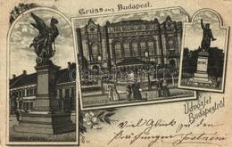 T2/T3 Budapest, Honvéd Szobor, Vigadó, Petőfi Sándor Szobor. Art Novueau, Floral, Litho (EK) - Non Classificati