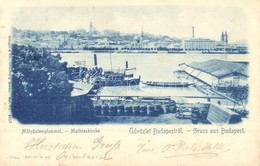 T2/T3 1899 Budapest, Látkép, Rakpart, Gőzhajó, Mátyás Templom (EK) - Ohne Zuordnung