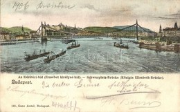 T3 1906 Budapest, Eskü Téri Híd (Erzsébet Királyné Híd), Darus Gőzhajók, Uszályok. Ganz Antal 110. (ázott Sarok / Wet Co - Non Classificati